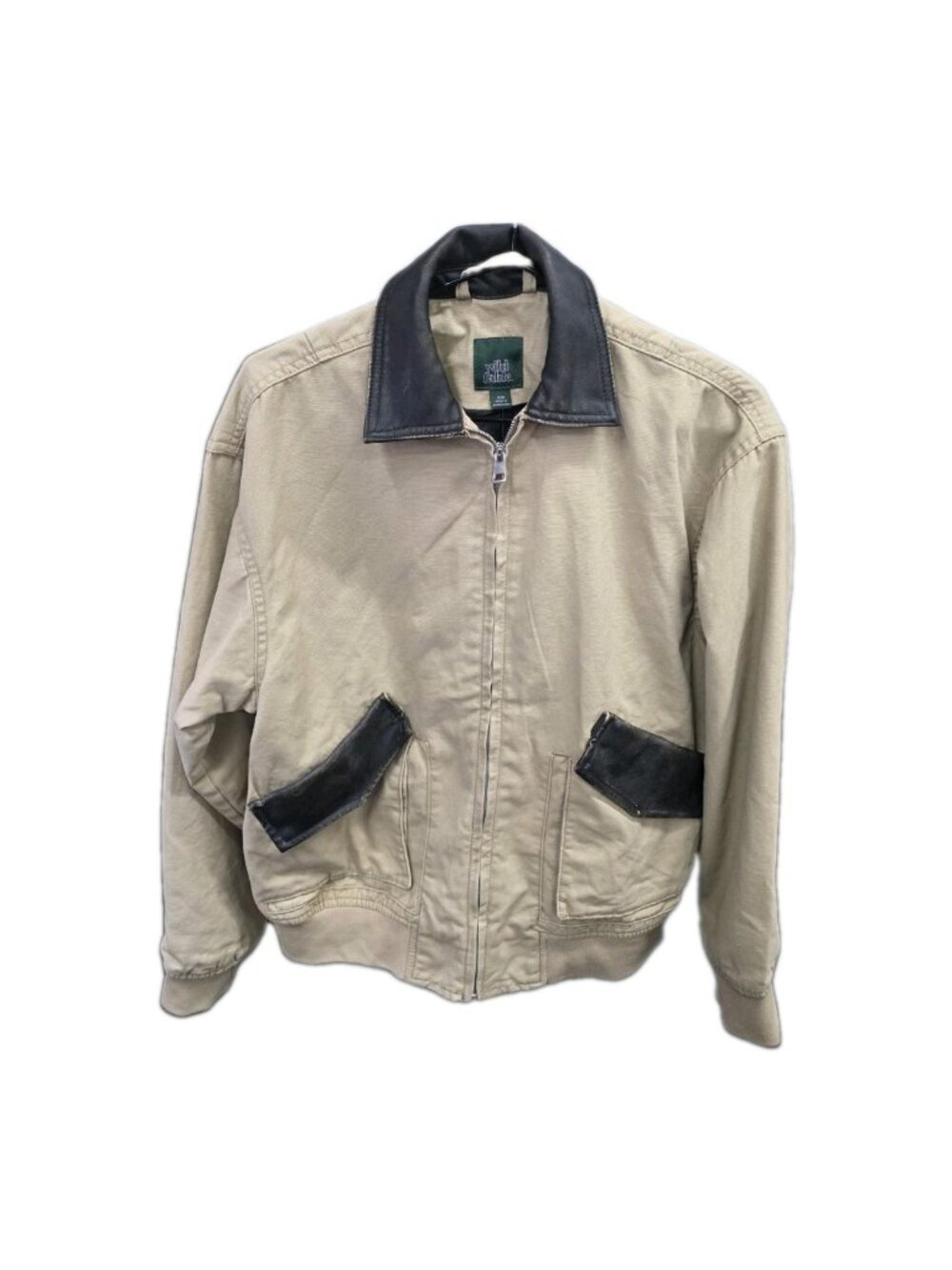 Wild Fable Men's Canvas Bomber Jacket XXS Distressed Tan Faux Leather Trim WL368